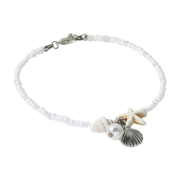 Jierger New Natural and Conch Anklet Fashionable Hand Woven Blue Beads and Rice Beads Bracelet Bracelet and Anklet Adjustable for Halloween Christmas Valentine Party Birthday Gift for Women and Girls