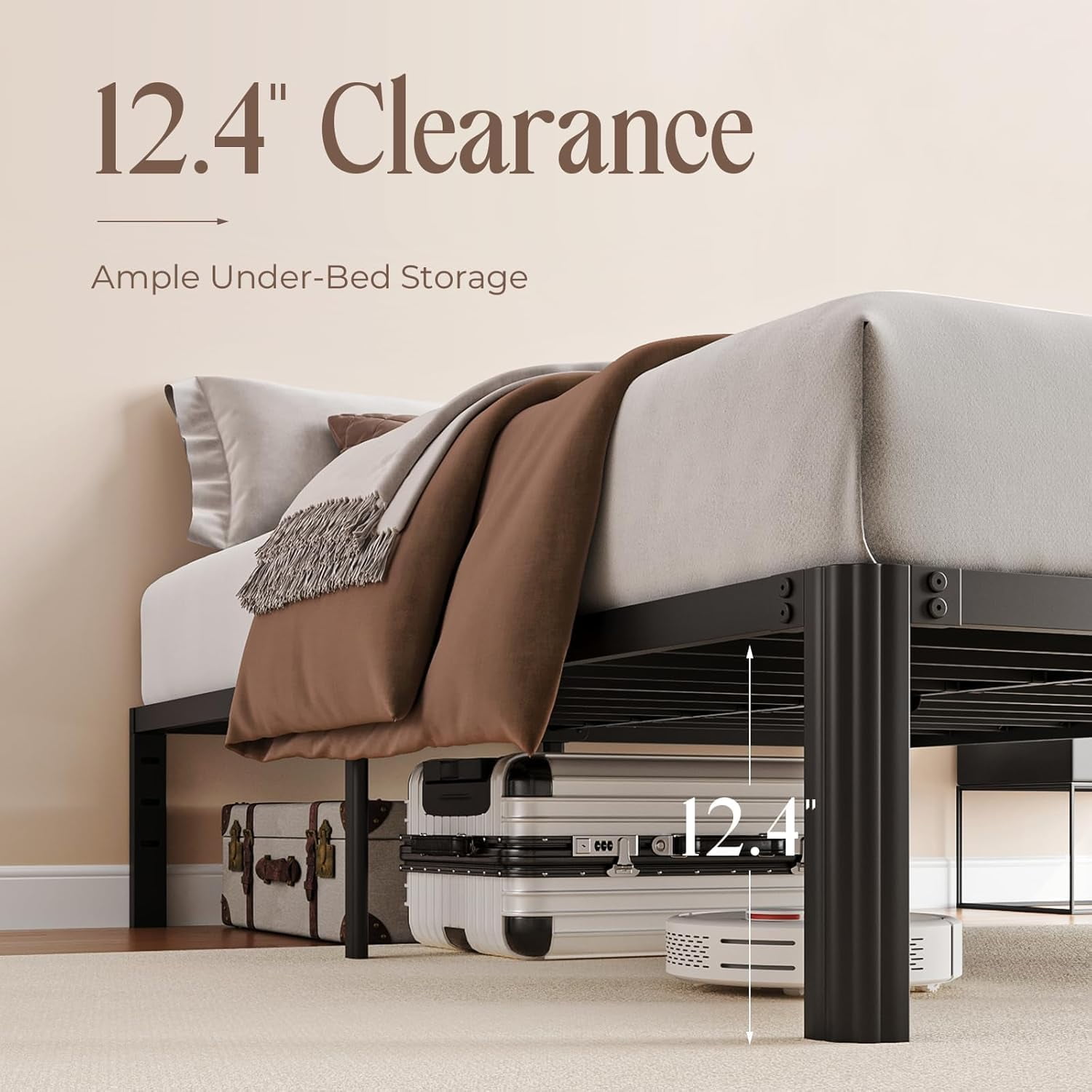 XUKIL 14 Inch Twin Size Bed Frame, Heavy Duty Metal Platform Twin Bed Frames with Steel Slats & Sturdy Mattress Stoppers, UnderBed Storage, Noise-Free No Box Spring Needed, Easy Assembly