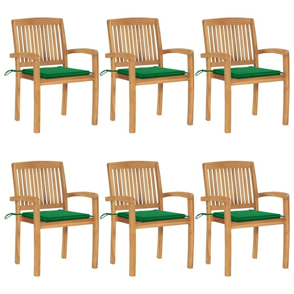 vidaXL Stacking Patio Chairs with Cushions 6 pcs Solid Teak Wood