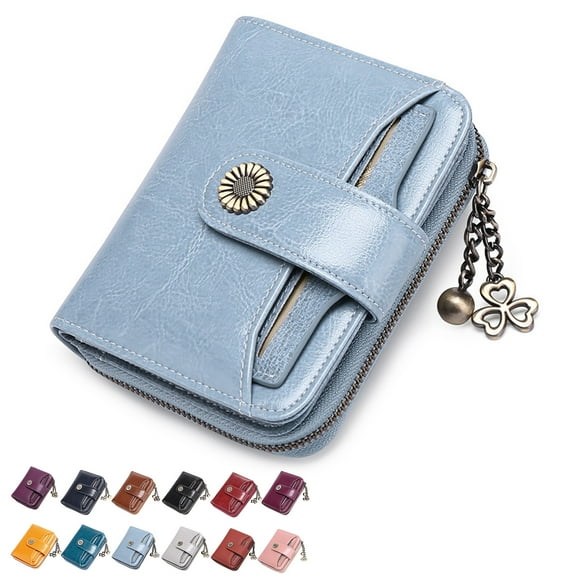 Egoelife Wallet for Women Leather Small Bifold RFID Blocking Zipper Pocket Card Holder Purse with ID Window 