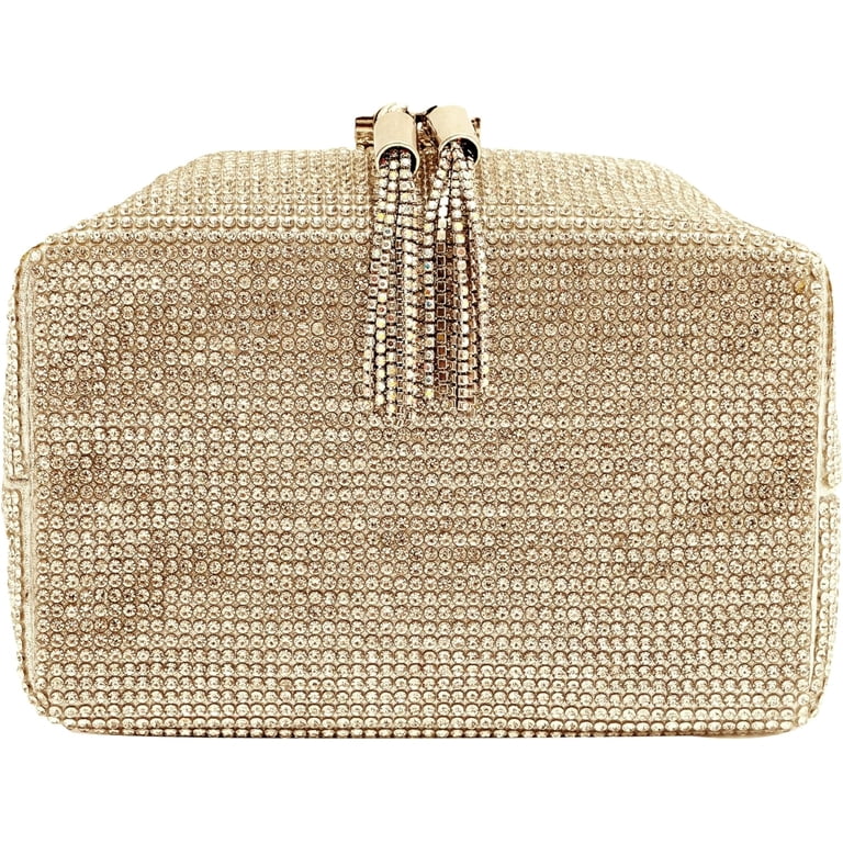 Women's Silver Rhinestone Purse - Bling Evening Clutch With Chain, Sparkly Diamond Crossbody Bag