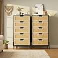 thumbnail image 3 of Twister.CK Natural Rattan 5 Drawer Dresser, Wooden Chest of Drawer, Farmhouse Storage Cabinet with Metal Legs, for Bedroom Living Room Entryway, Black & Oak, 3 of 7