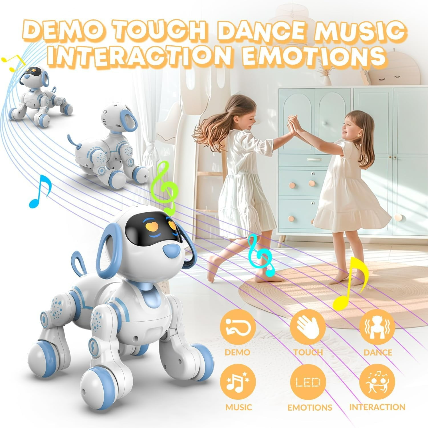 Ficcug Remote Control Robot Dog for Kids, Intelligent Programmable Interactive Puppy Pet Toys with Touch Sensing,Dance & Music,Gift for 3 4 5 6+ Ages Boys Girls,Blue