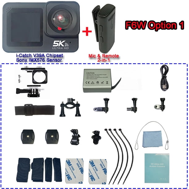Cámara de Acción F6W 5K 4K60FPS 48MP, micrófono inalámbrico 2,2 ", pantalla táctil LCD EIS Dual, WiFi 170D DVR, resistente al agua 30M, Zoom 8X, cámara deportiva