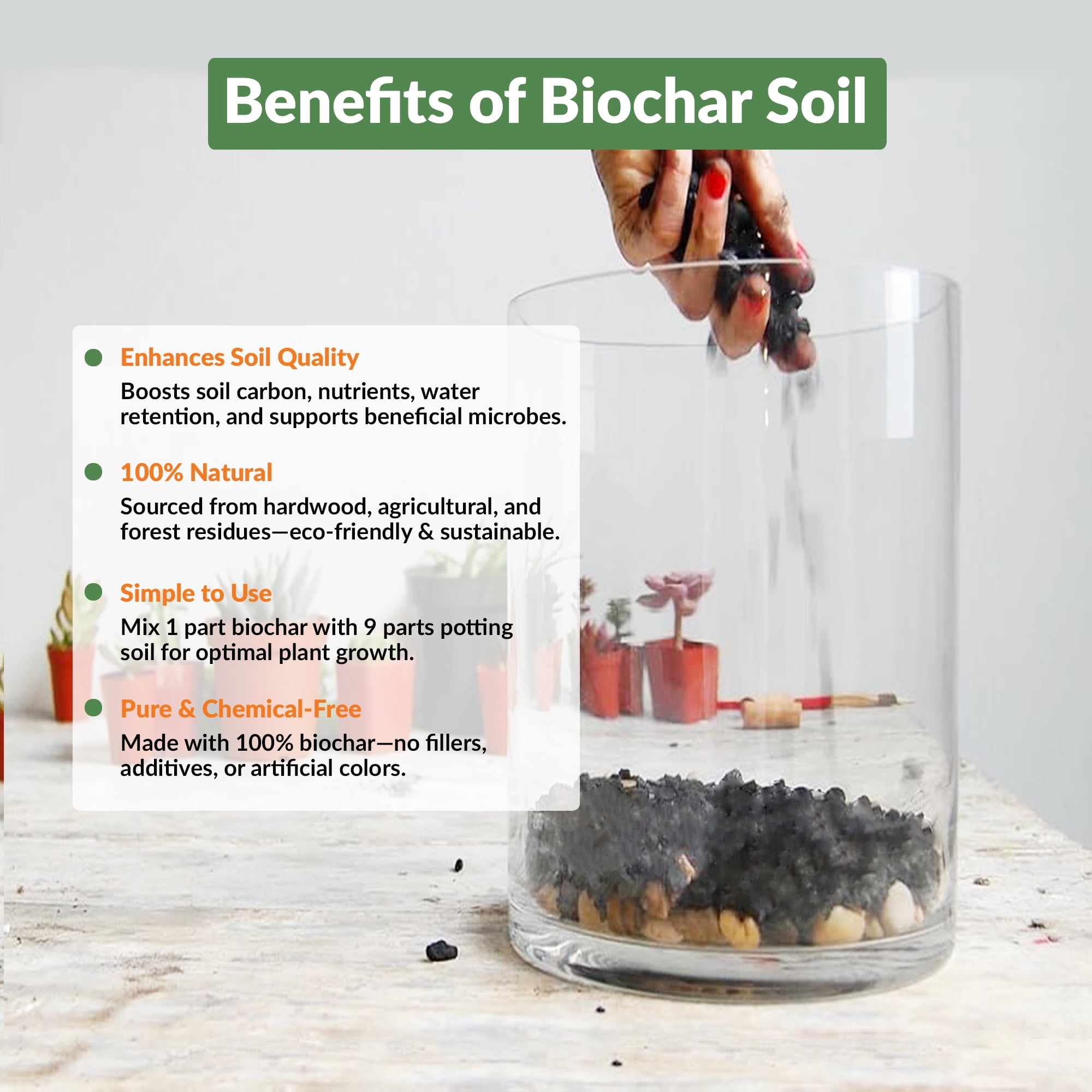 Premium Biochar Soil Enhancer – 100% Organic Charcoal Amendment for Improved Soil Health and Plant Growth 20 lbs