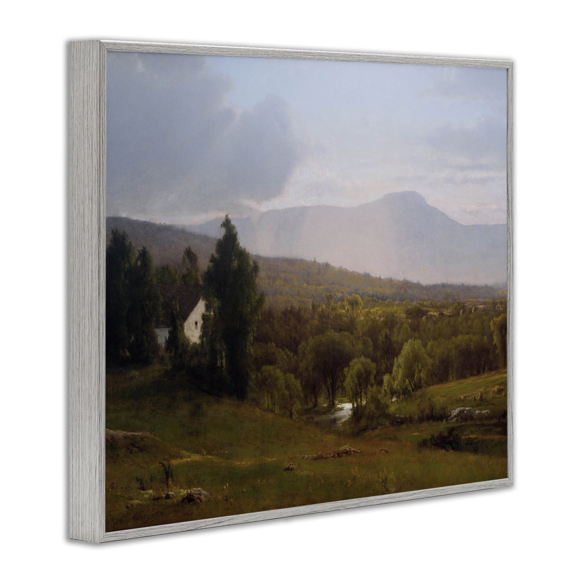 Cabins in Peaceful Vista Gray Framed Giclee Art, design by Lettered and Lined