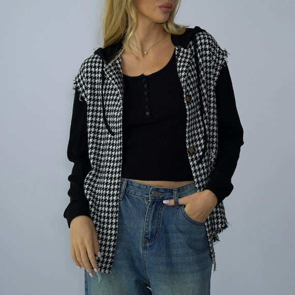 Black Friday TIMIFIS Womens Fall Fashion Women's Casual Button Down Long Plaid Shirt Coat Tartan Shacket Jacket Crop Hoodied Sweatshirt Tops Pullover Blouse Flannel Shirts For Women