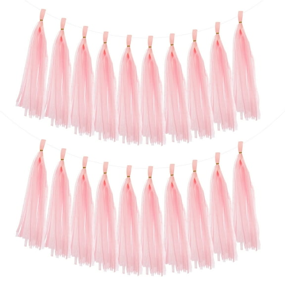 Uxcell 20Pcs Light Pink Tassel Garland 14.6 x 9.4 Inch Tissue Paper Tassel Banner