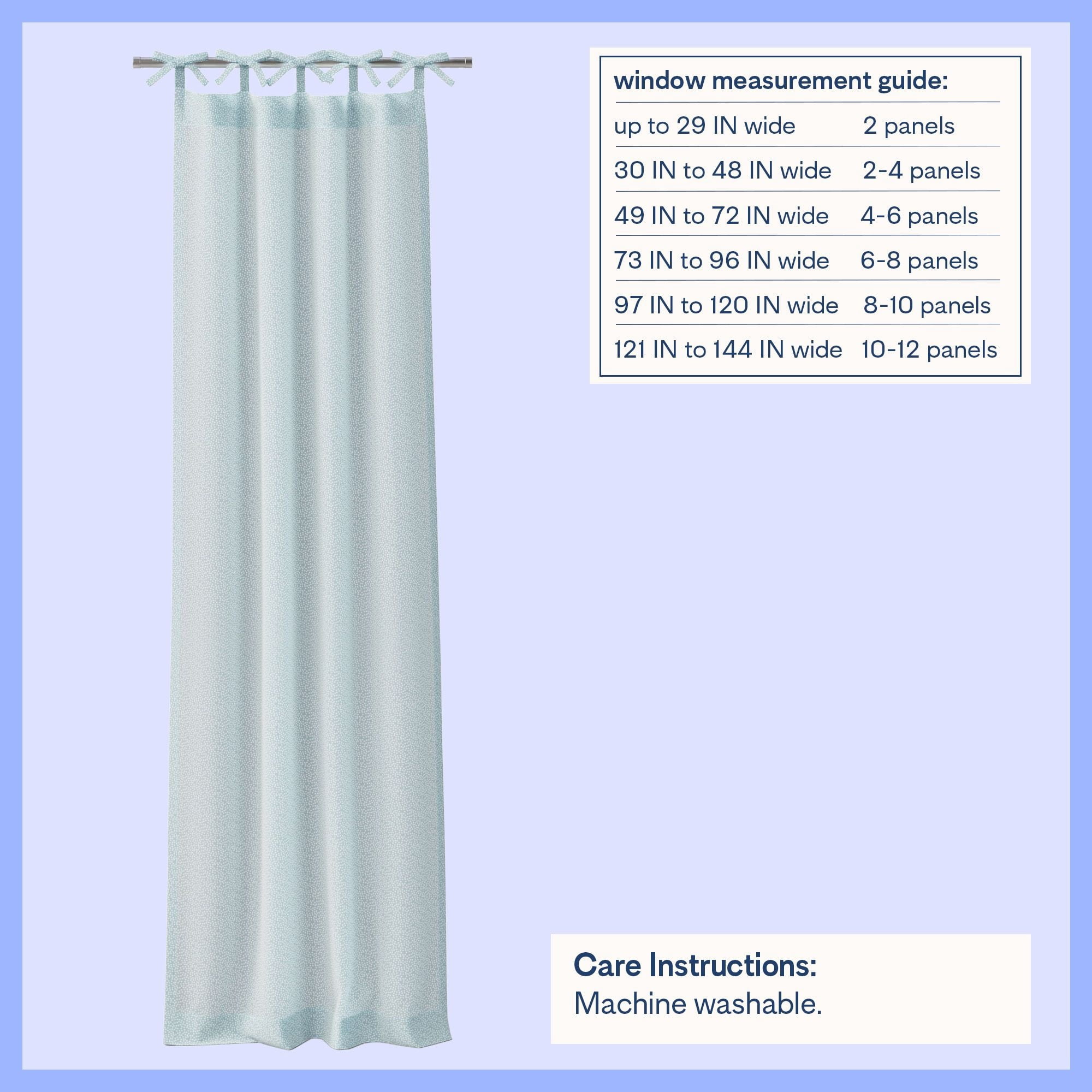 Mainstays Kids Aqua Blue Dotted Light Filtering Tie Top Single Curtain Panel, 38 in W x 95 in L