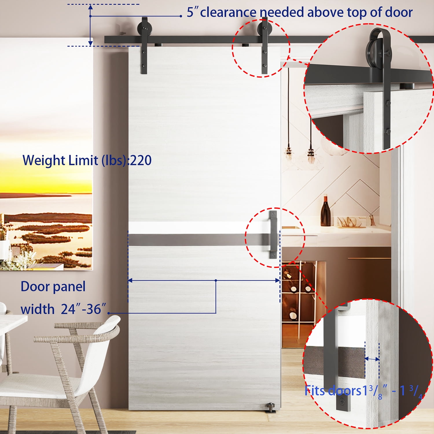 Aufka 28" x 80" DIY Sliding Interior Barn Doors with 6.6FT Sliding Track Kit/Adjustable Floor Guider/Pull Handle,White