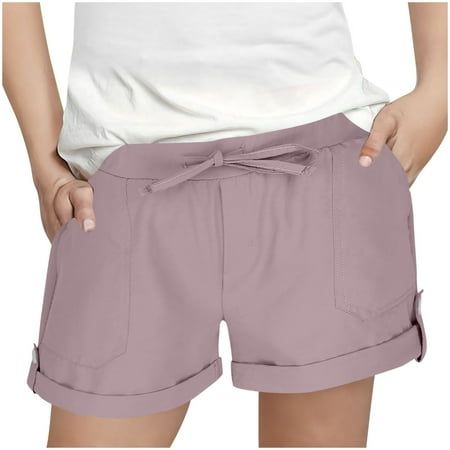 DeHolifer Shorts for Girls Casual Elastic Waisted Solid Color Outerwear Drawstring Loose Button Shorts 7Years