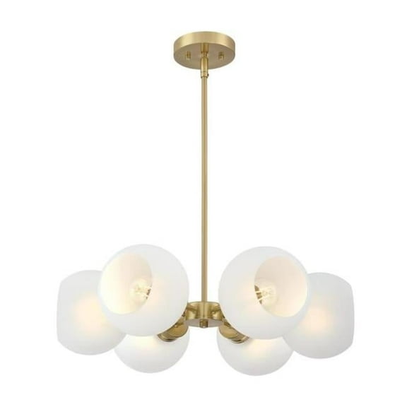 Westinghouse Lighting Dorney Six Light Indoor Chandelier, Champagne Brass Finish, Frosted Glass