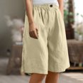 thumbnail image 4 of RYRJJ Cotton Linen Bermuda Shorts for Women Summer Casual Knee Lenght Shorts Button Elastic Waist Wide Leg Short with Pockets(Beige,M), 4 of 6