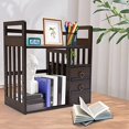 thumbnail image 2 of Bamboo Bookshelf Desktop Organizer Desk Rack Storage Shelves w/3 Drawers Office,Counter Top Bookcase for Office Supplies and Home Decor, 2 of 9