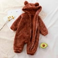 thumbnail image 6 of Baby Boy Girl Zipper Fleece Hooded Bear Jumpsuit with Cute Ears Fuzzy Long Sleeve Jumpsuit Toddler Infant Fall Winter Outfit 3-6 Months #01-brown, 6 of 7