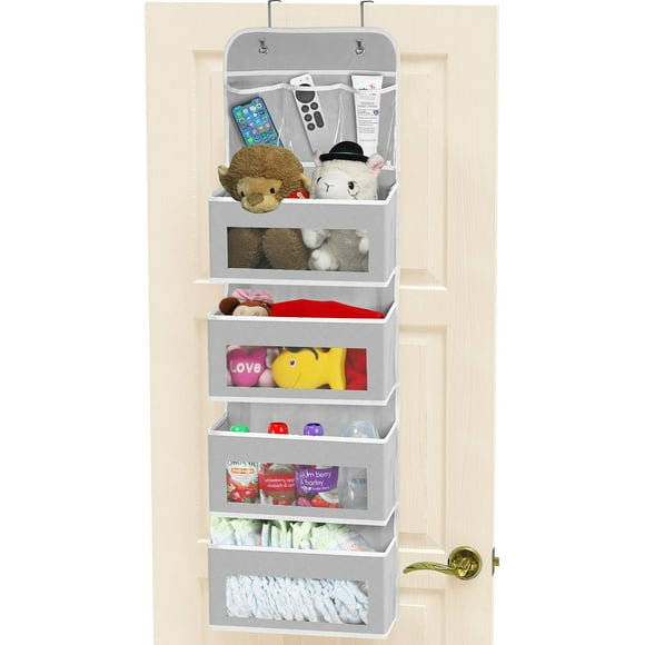 Simple Houseware Over Door 4 Clear Window Pocket Organizer with 3 Pockets Grey