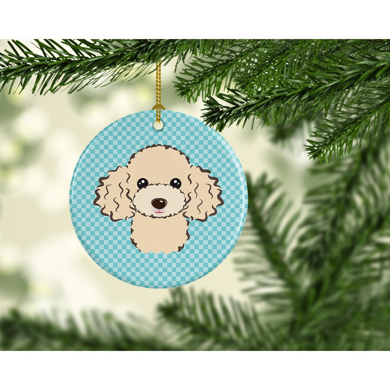Carolines Treasures BB1196CO1 Checkerboard Blue Poodle Ceramic Ornament, 3 in, Multicolor