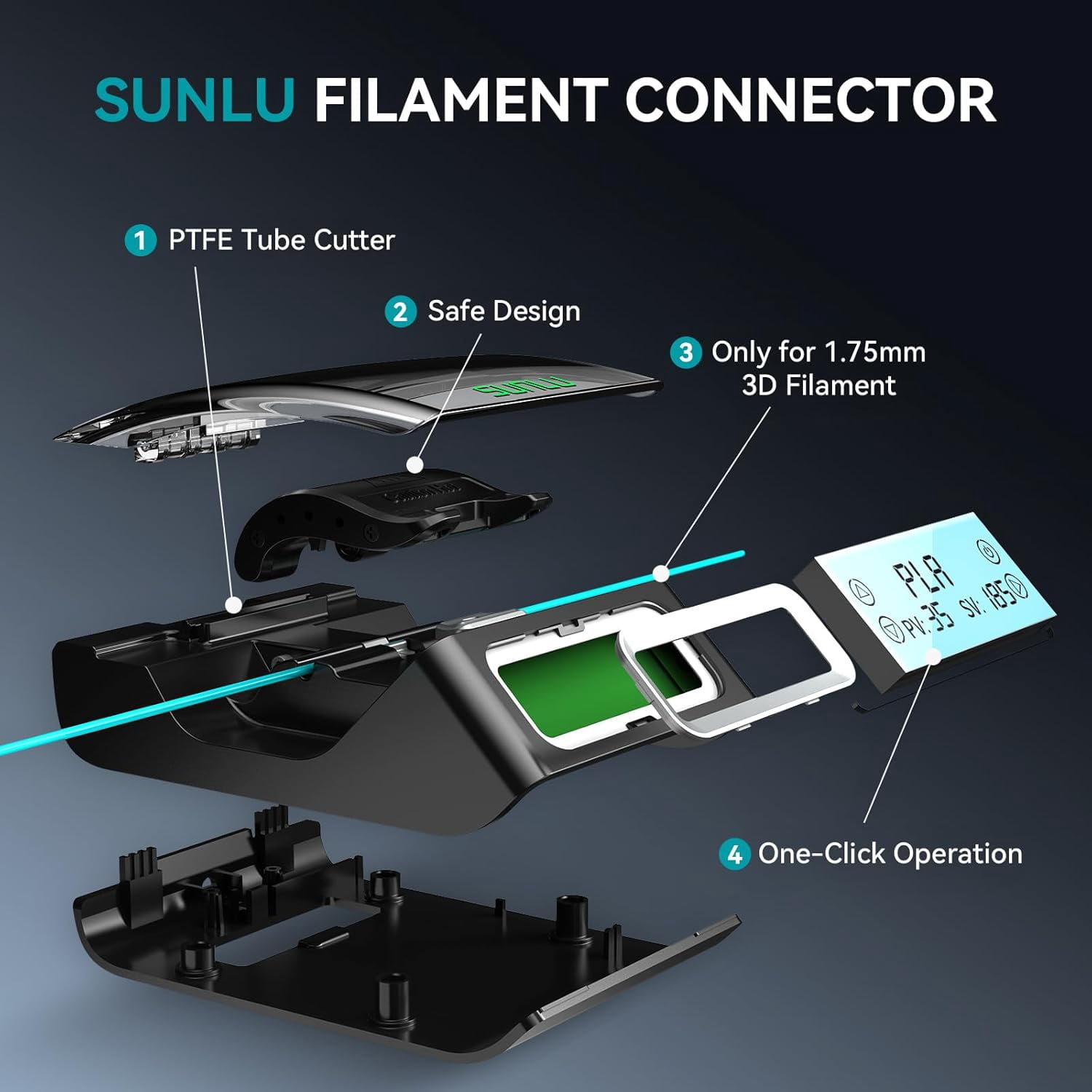 SUNLU Official Filament Connector, 400Pcs PTFE Sleeve Filament Splicer for 3D Printer Filament 1.75mm, Fast Heating Filament Welder Compatible with PLA PETG TPU ABS PA Nylon, Easy to Use