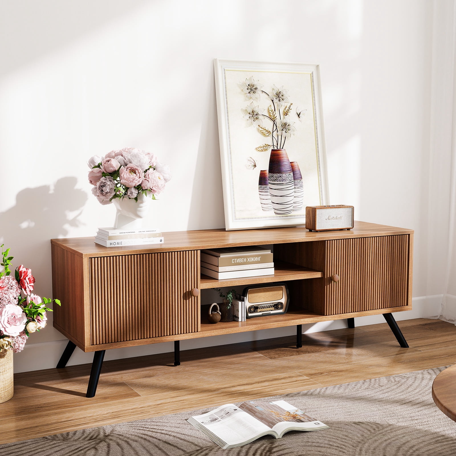 LUCKLIIFE 53" TV Stand for 55" -65" TVs, Mid Century Modern Entertainment Center  for Living Room