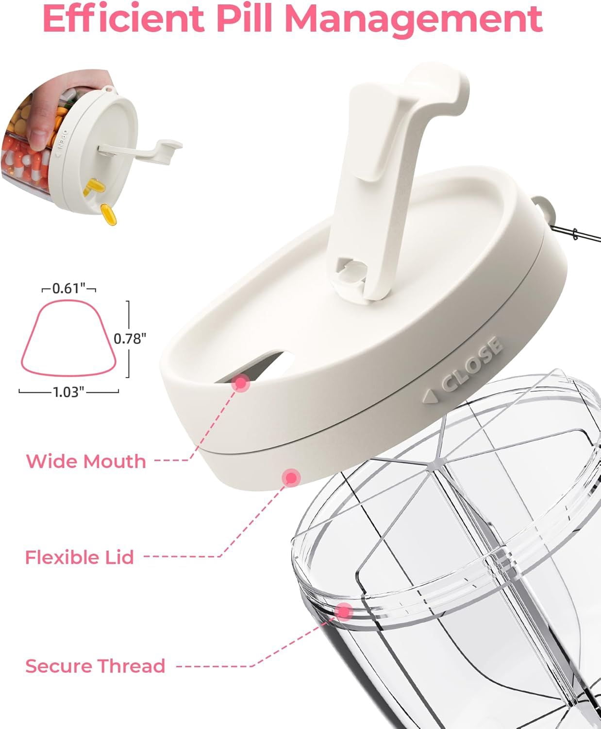 Cute Pill Dispenser with 7 Large Compartments BPA-Free Portable Pill Organizer Wide Opening Anti-Mix Pill Container for Travel & Daily Use White