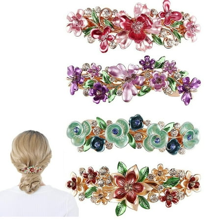 Hair Barrettes for Women,4Pcs Colorful Vintage Flower Hair Barrettes Hair Clips Jewelry French Hair Clips for Women Girls Hair Styling Accessories （Style 3）