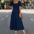 thumbnail image 6 of IROINNID Reduced Wedding Guest Dresses for Women Formal Evening Night Dress Casual Solid Color Square-Neck Short Bubble Sleeve Dress Elegant Empire Dress,Navy, 6 of 8