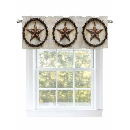 Vintage Farm Star Valances for Windows Rod Pocket Kitchen Valance Curtains - Soft & Washable Small Window Treatment for Living Room Bathroom Brown 42x12 Inch 1 Panel