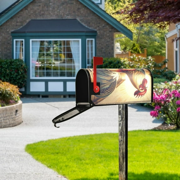 Vintage Rooster Mailbox Cover Magnetic Standard Size Post Box Cover Wraps Home Garden Decor 18" X 21"