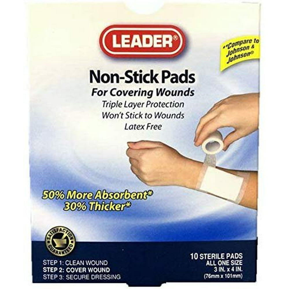 Leader NonStick Pads 3" x 4" each, 10 Sterile Pads
