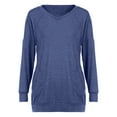 thumbnail image 4 of IROINNID Women's Fall Tops Long Sleeve Oversized Base Shirts Workout Sweatshirts Casual Basic V-Neck Relaxed Fit Tops with Pocket,Blue, 4 of 5