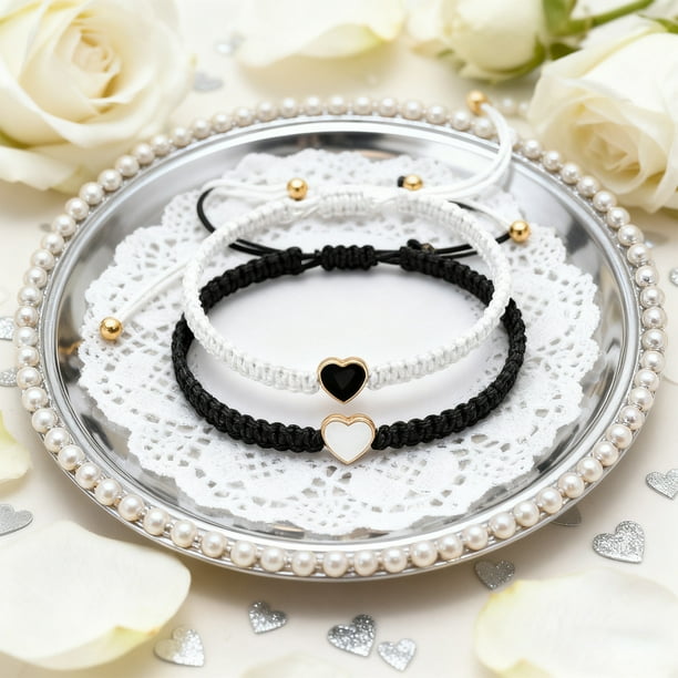 Pulseras de pareja con temática de San Valentín. Linda pulsera ajustable para pareja. Regalo ideal para San Valentín. Pulsera de metal.