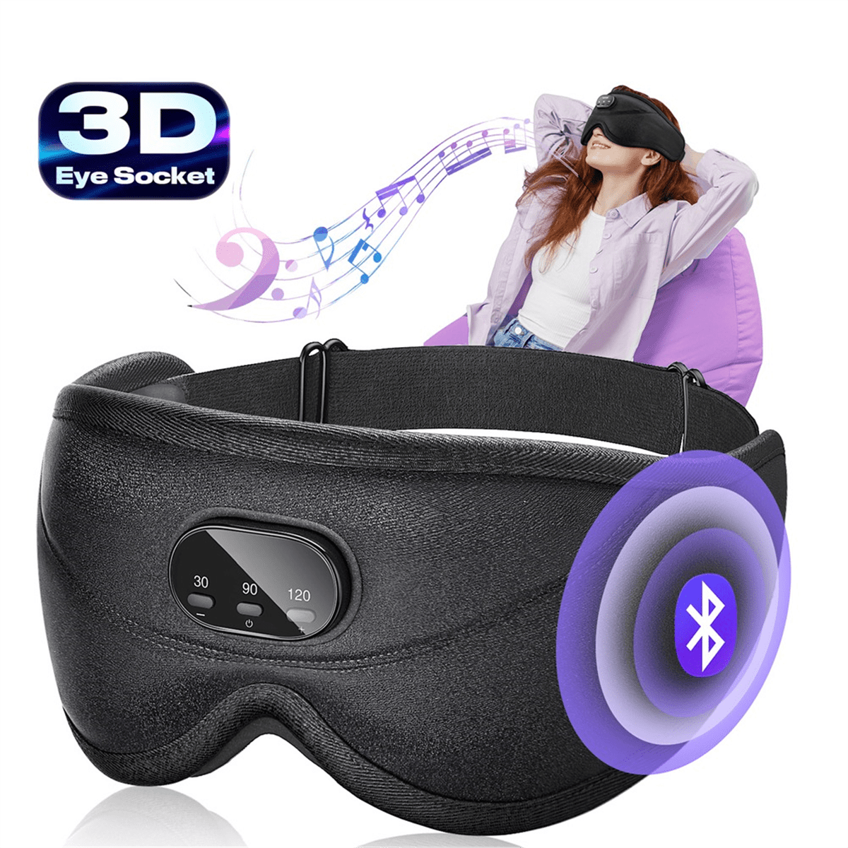 3D Bluetooth Sleeping Mask Headphones Eye Mask Comfortable Wireless Music Sleep Mask Noise Reduction Blackout Sleep Mask
