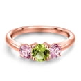 thumbnail image 3 of Gem Stone King 18K Rose Gold Plated Silver Green Peridot and Pink Lab Grown Diamond Engagement Ring for Women | 1.05 Cttw | Round 5MM | Gemstone August Birthstone | Size 8, 3 of 6