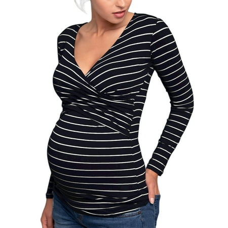 

SpringTTC Womens Polka Dot Floral Printed Deep V-Neck Long Sleeve Breastfeeding Nursing Maternity T-Shirts