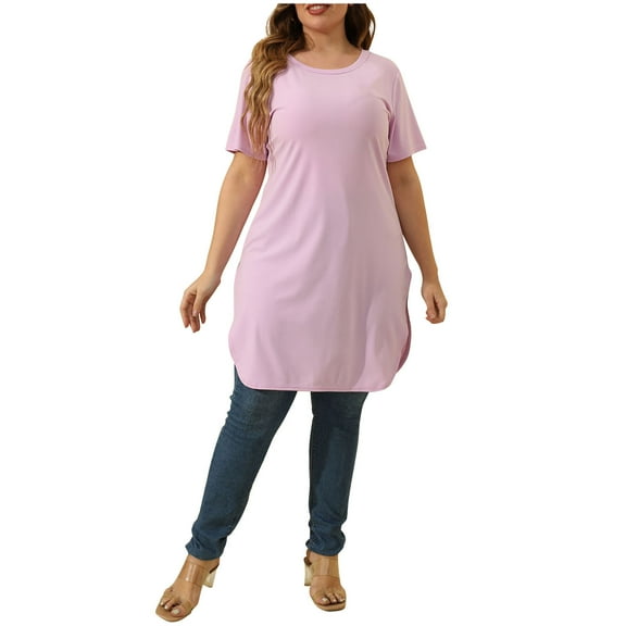 Werulen Dresses for Women 2023, Side Slit Tshirt Dresses Summer Round Neck Short Sleeve Plus Size Knee-length Womans Dresses