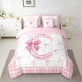 thumbnail image 2 of Feelyou Teens Ribbon Monogrammed Bedding Comforter Set 7-Piece, Pink Initial Letter C King Bedding Sets, Cartoon Cute Plaid Reversible Bed Sheets, Microfiber Bedroom Decor, 2 of 7