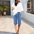 thumbnail image 3 of Aihuaihua Linen Shorts for Women Bermuda Pants Knee Length Long Shorts Solid Color Plus Size Dressy Casual Pull On with Drawstring L, 3 of 5