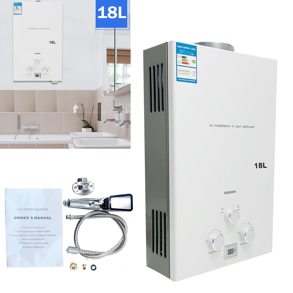 ECUTEE 18L Gas Hot Water Heater Portable Shower Camping LPG Outdoor Tankless  Instant - Walmart.com