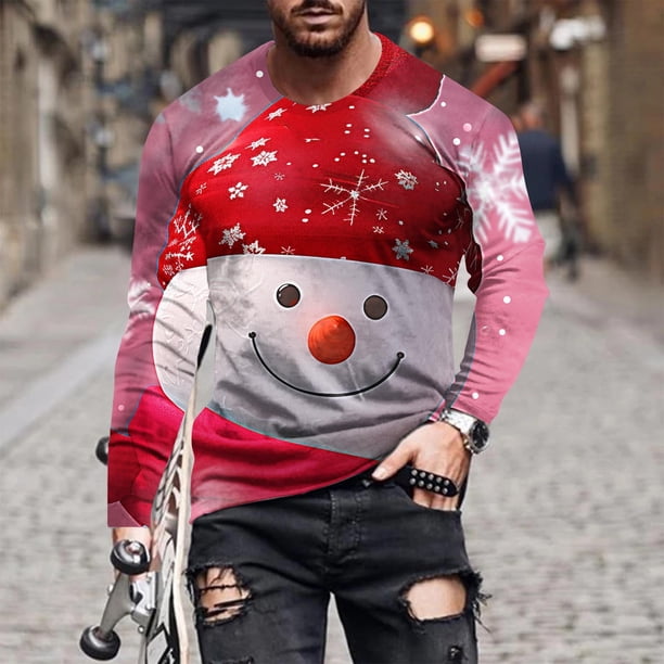 Blusas y camisas de manga larga con cuello redondo para hombre, blusa informal de manga larga con cuello redondo y estampado, blusa de poliéster para hombre