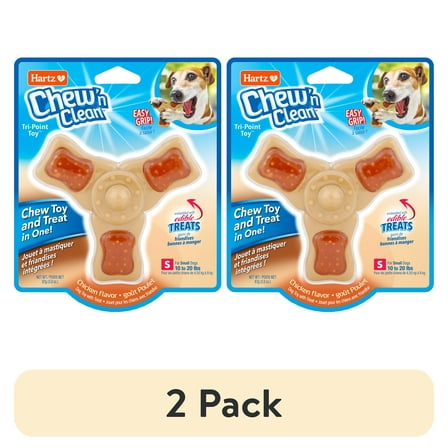 (2 pack) Hartz Chew ‘n Clean Tri-Point Chew Toy, Chicken Flavored Dog Toy For Moderate Chewers, Small