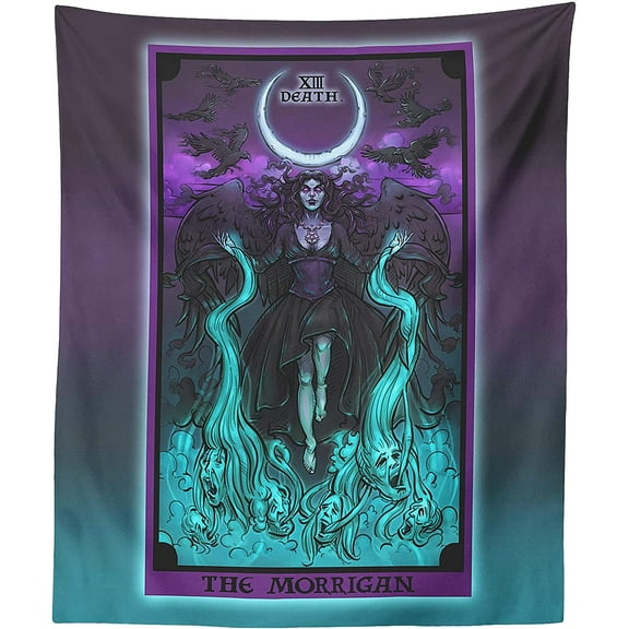 The Ghoulish Garb The Morrigan in the Death Tarot Card Tapestry Pastel Goth Edition 60" x 50"