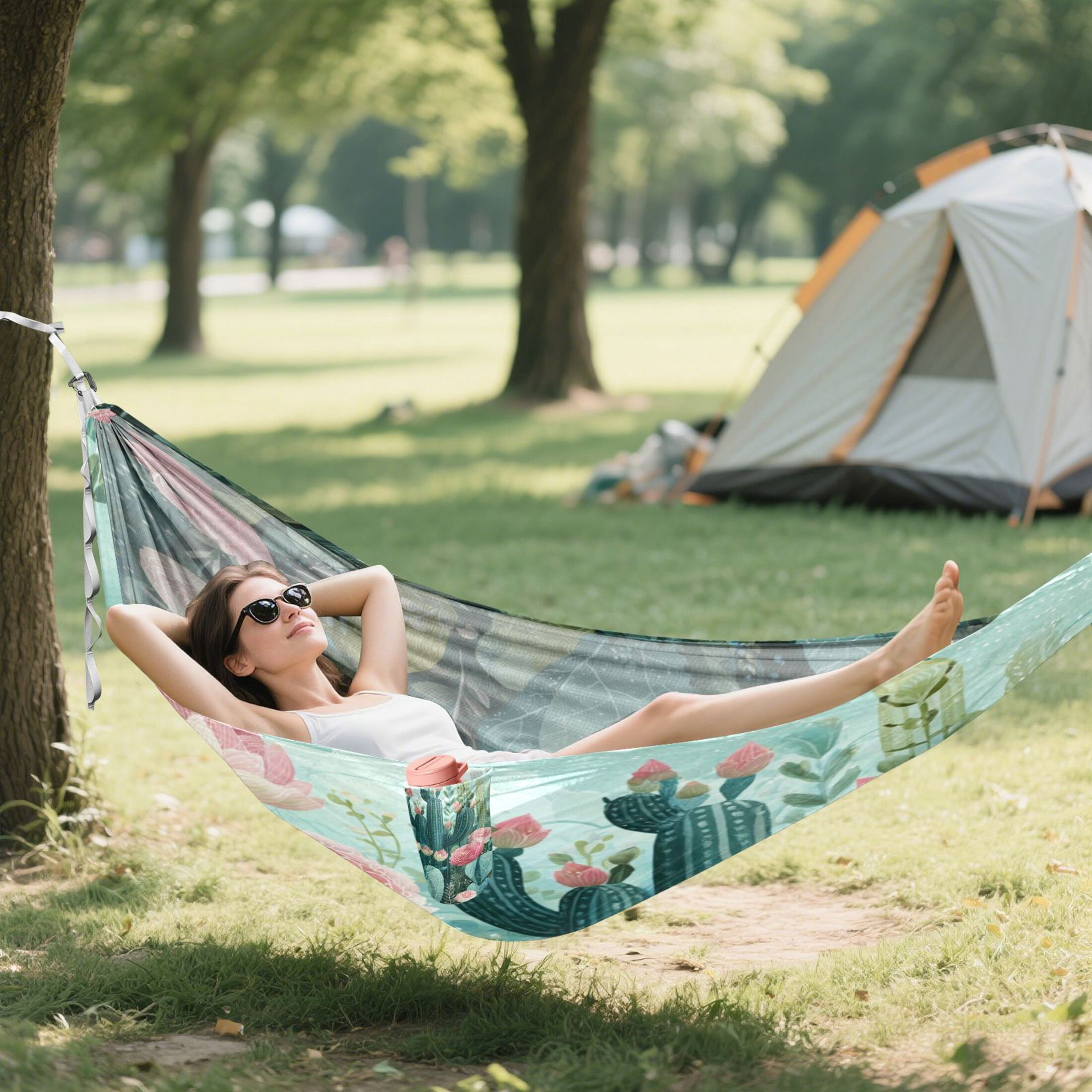 Hammock Camping Hammock Nylon Portable Hammock Travel Camping Hammock Cacti and Pink Roses