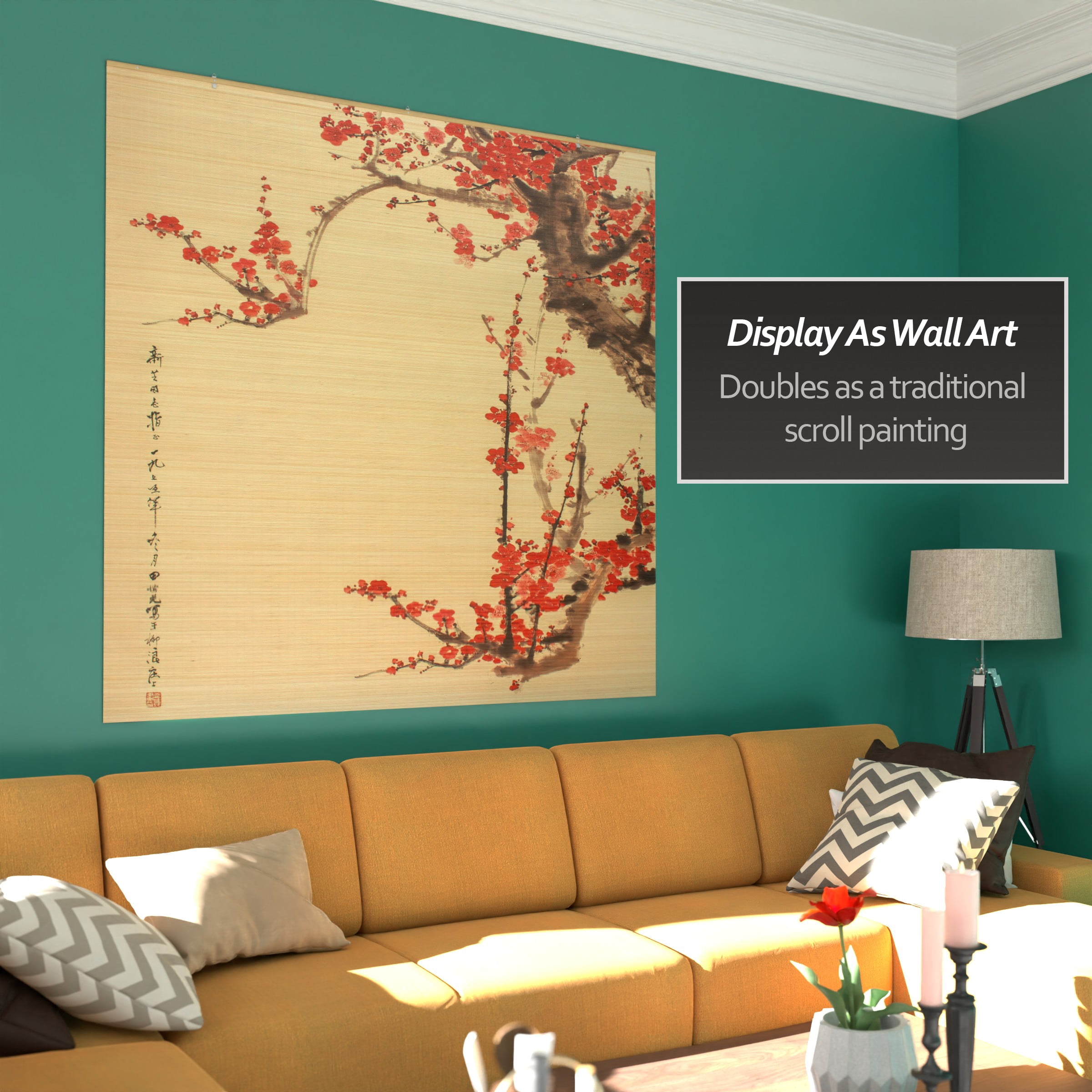 Red Lantern Bamboo Window Shade Blind - Sakura Cherry Blossom 72" W