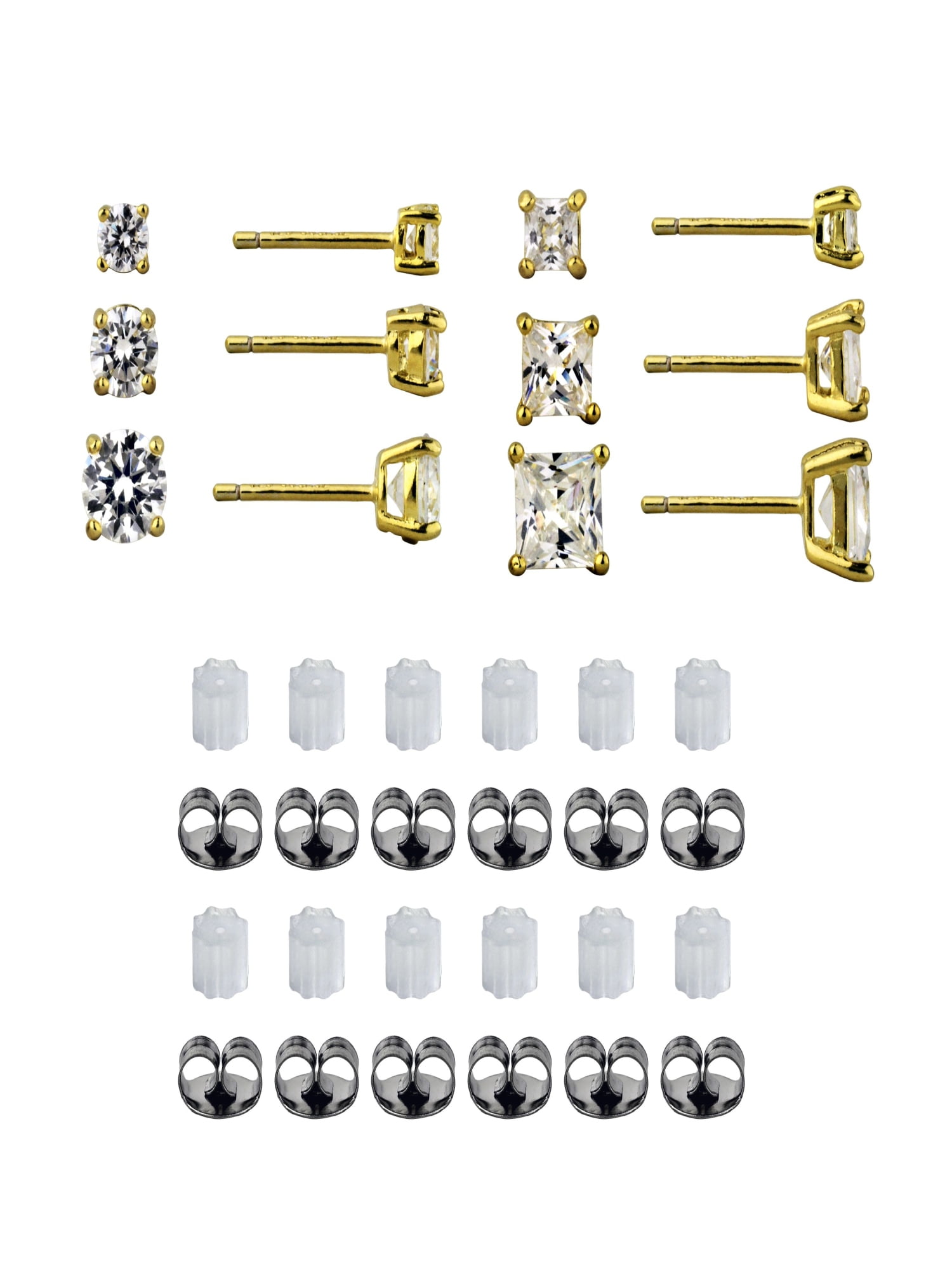 Brilliance Fine Jewelry Simulated Diamond Round and Square Earring Set in 14KT Gold Plated Sterling Silver