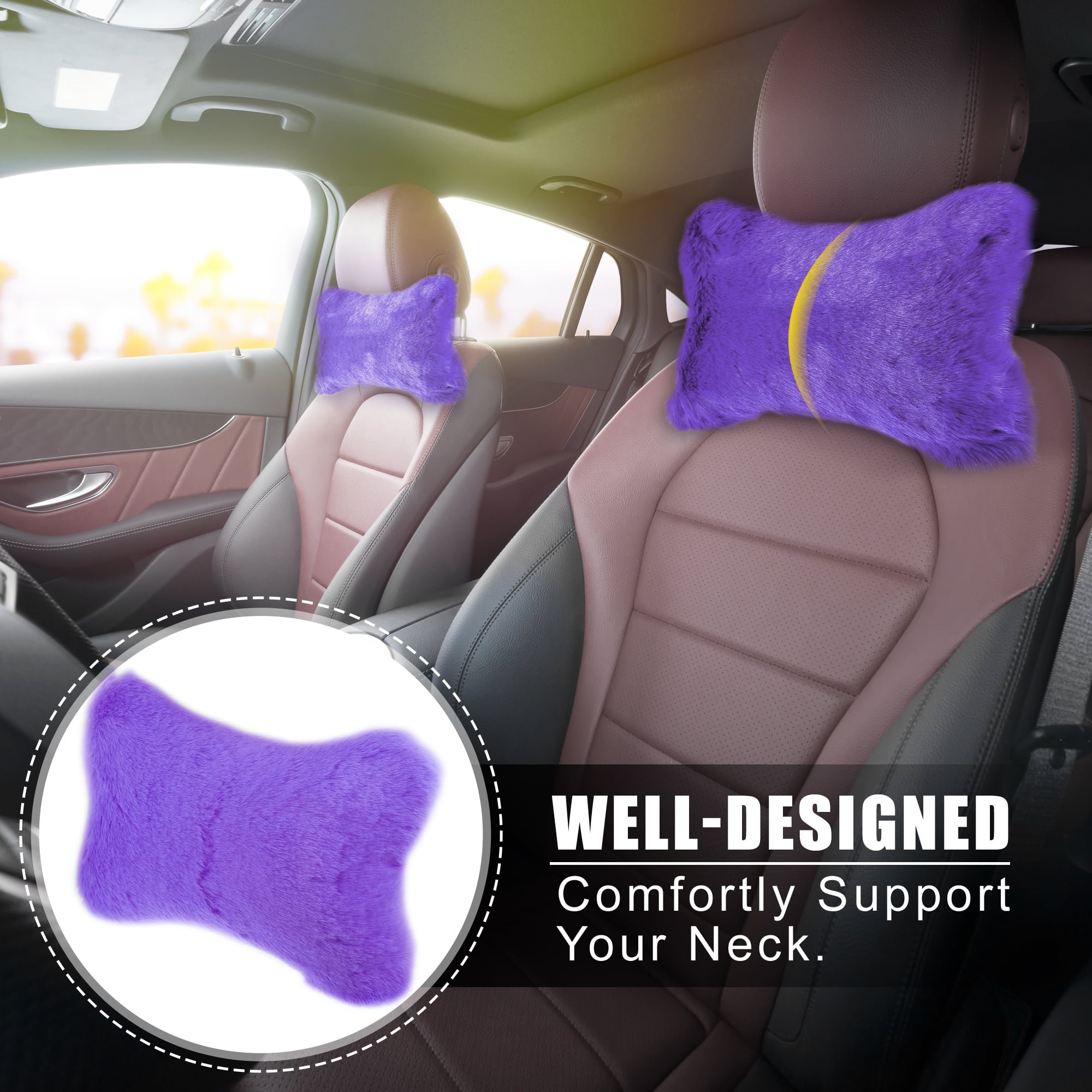 Soft Furry Plush Orthopedic Car Travel Neck Pillow Headrest 