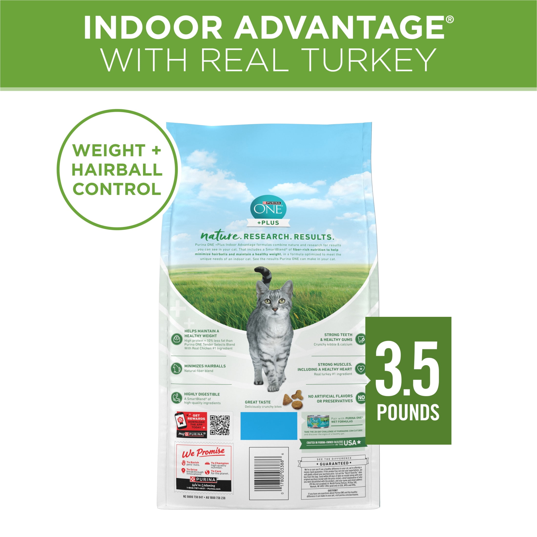 Purina ONE Plus, Indoor Advantage, Dry Cat Food, Turkey, 3.5 lb Bag
