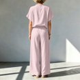 thumbnail image 5 of BRELIL Women Plus Size Two Piece Outfits V Neck Short Sleeve Tee Wide Leg Pants Casual Lounge Set Solid Boho Vacation Travel Loose Tracksuit, Pink S, 5 of 6