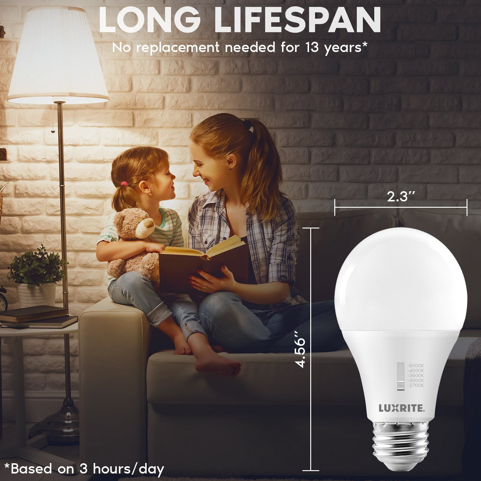 Luxrite A19 LED Light Bulb 15W=100W CRI90 5CCT 2700K-5000K Dimmable 1600 Lumens E26 Base Title CA20 ETL Listed 16 Pack