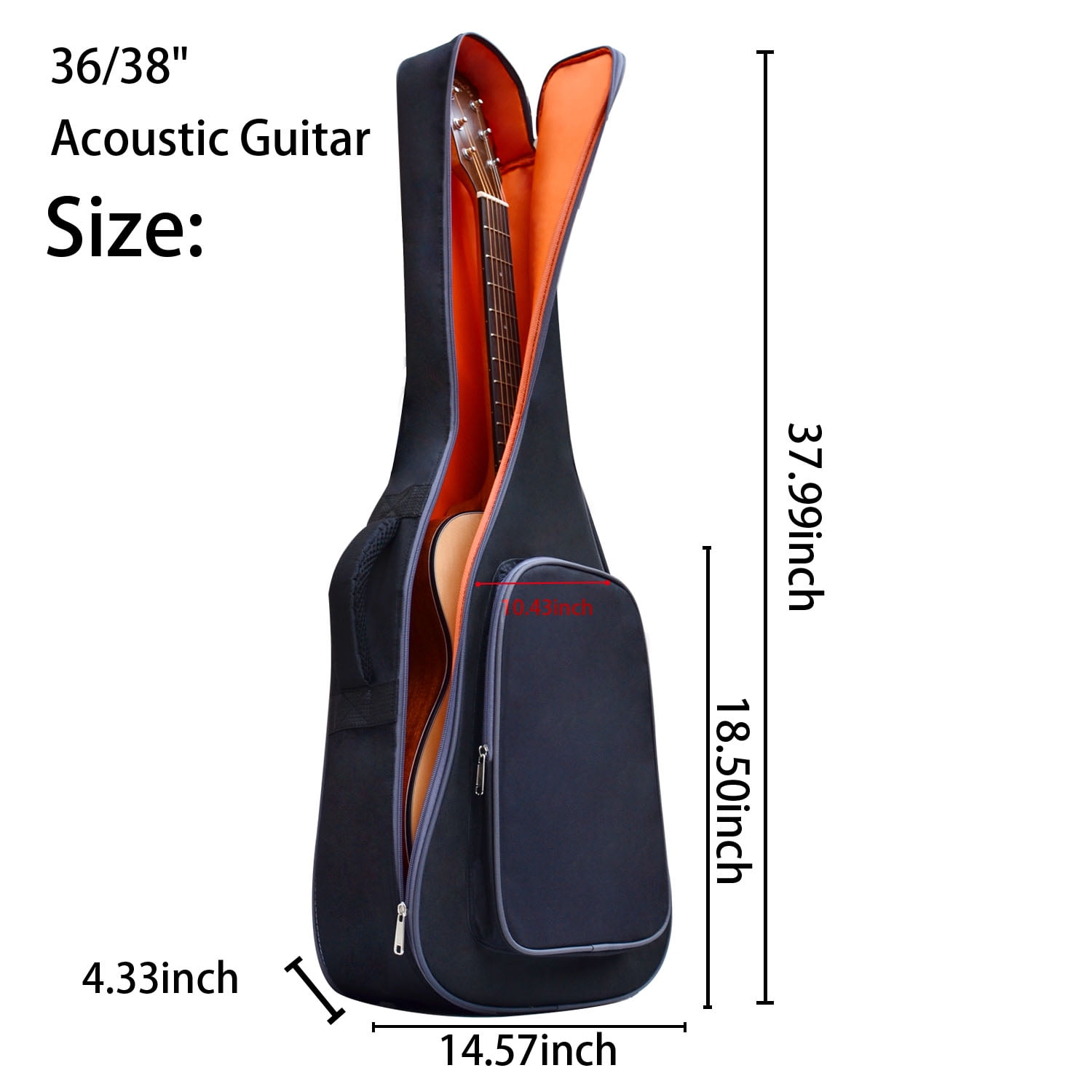 Moosiker36-38 Inch Acoustic Guitar Gig Bag Case with Soft 0.4 Inch Padding