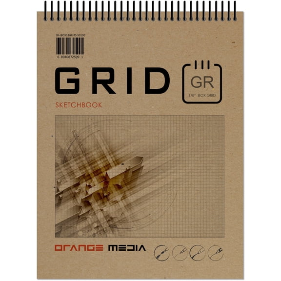 Grey Grid Sketchbook. Spiral Bound. Top Spine. Multi-Media Paper. 1/8" Box Grid. (8.5" x 11") SB-50100-TS (1 Book)
